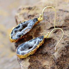Boho Earrings, Dangle Earrings, Black Druzy