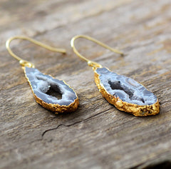 Boho Earrings, Dangle Earrings, Black Druzy