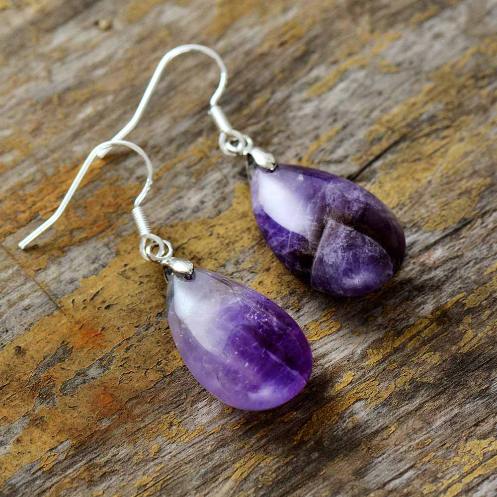 Boho Earrings, Dangle Earrings, Teardrop Purple Amethyst