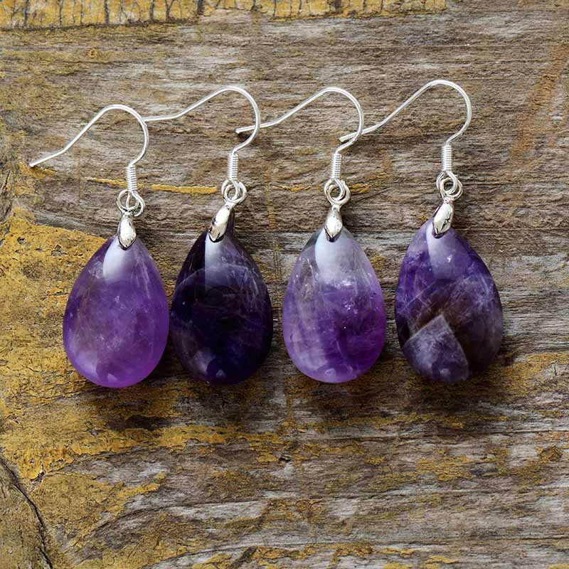Boho Earrings, Dangle Earrings, Teardrop Purple Amethyst