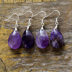 Boho Earrings, Dangle Earrings, Teardrop Purple Amethyst