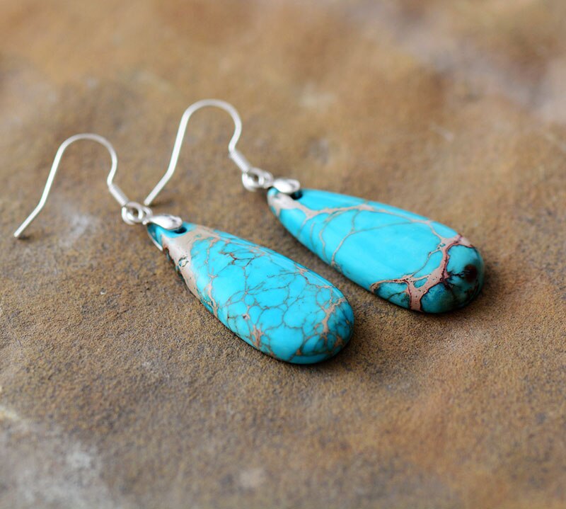 Boho Earrings, Dangle Earrings, Blue Imperial Jasper