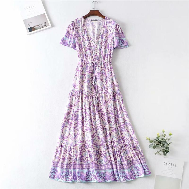 Boho Maxi Dress, Sundress, Wild Floral in Purple Lavender