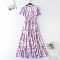 Boho Maxi Dress, Sundress, Wild Floral in Purple Lavender