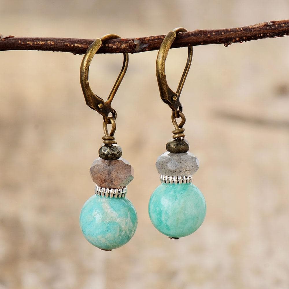 Boho Earrings, Dangle Earrings, Blue Amazonite and Labradorite