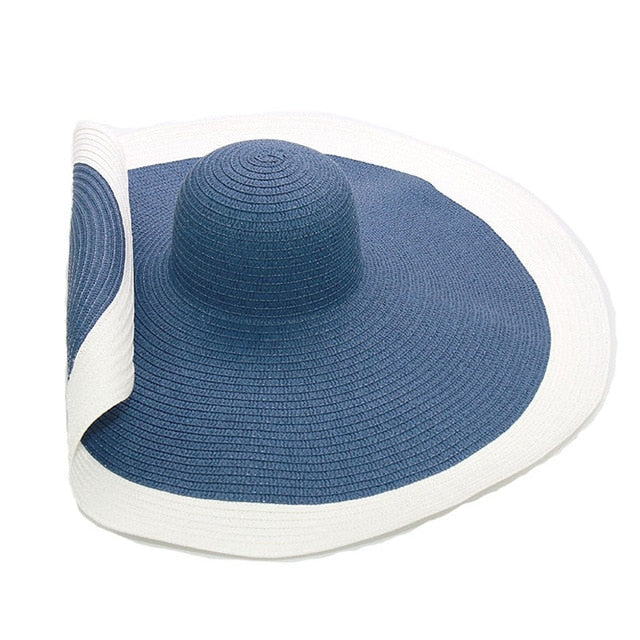 Boho Hat, Sun Hat, Beach Hat, Extra Wide Brim Straw Hat (25 cm), Two Tone Black White