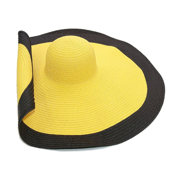 Boho Hat, Sun Hat, Beach Hat, Extra Wide Brim Straw Hat (25 cm), Two Tone Black White