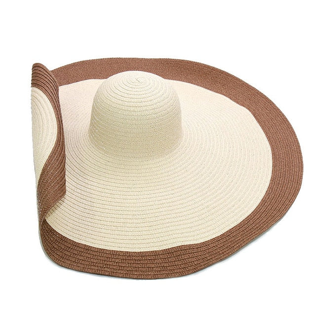 Boho Hat, Sun Hat, Beach Hat, Extra Wide Brim Straw Hat (25 cm), Two Tone Black White