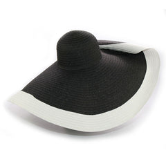 Boho Hat, Sun Hat, Beach Hat, Extra Wide Brim Straw Hat (25 cm), Two Tone Black White
