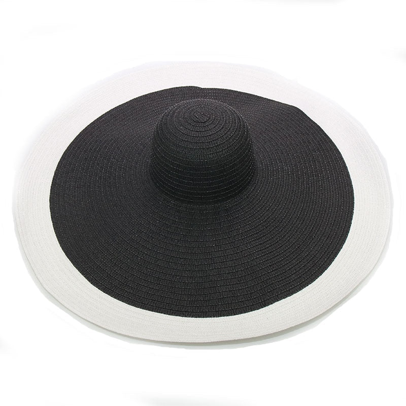 Boho Hat, Sun Hat, Beach Hat, Extra Wide Brim Straw Hat (25 cm), Two Tone Black White