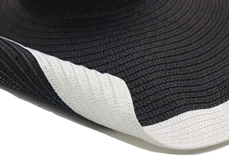 Boho Hat, Sun Hat, Beach Hat, Extra Wide Brim Straw Hat (25 cm), Two Tone Black White
