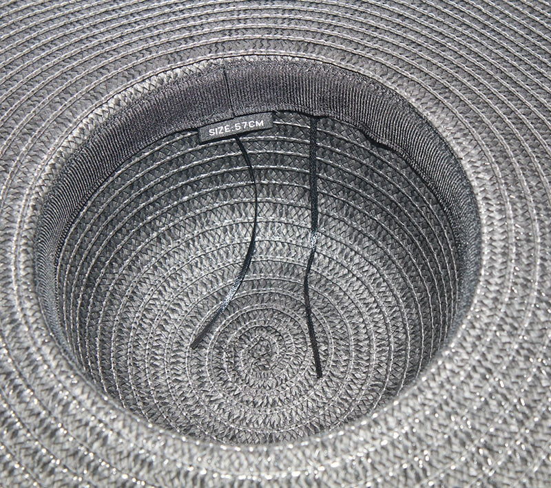 Boho Hat, Sun Hat, Beach Hat, Extra Wide Brim Straw Hat (25 cm), Two Tone Black White