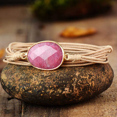 Boho Bracelet, Rope Wrap Bracelet, Rose Quartz