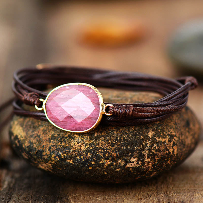 Boho Bracelet, Rope Wrap Bracelet, Rose Quartz