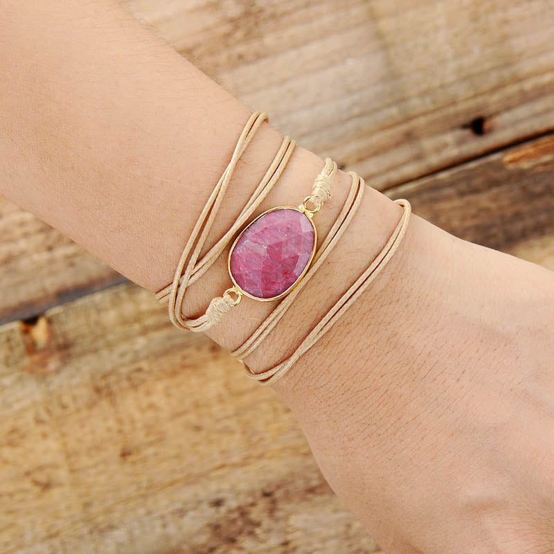 Boho Bracelet, Rope Wrap Bracelet, Rose Quartz