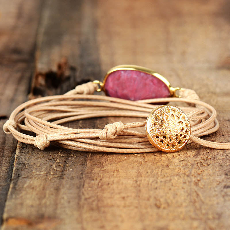 Boho Bracelet, Rope Wrap Bracelet, Rose Quartz