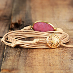 Boho Bracelet, Rope Wrap Bracelet, Rose Quartz