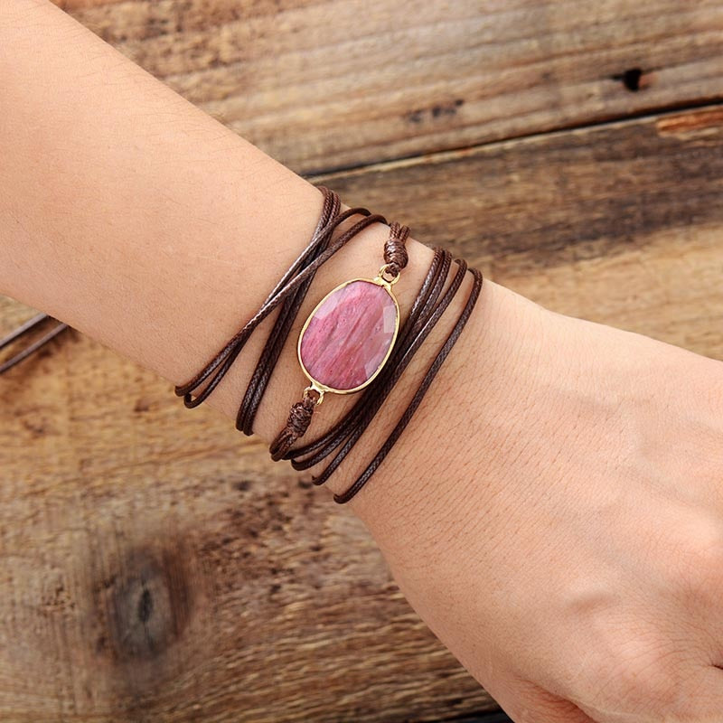Boho Bracelet, Rope Wrap Bracelet, Rose Quartz