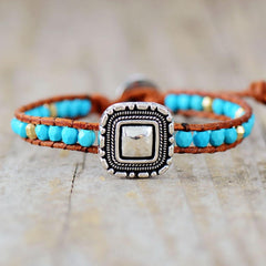 Boho Bracelet, Leather Wrap Bracelet, Weave Bracelet , Blue Silver