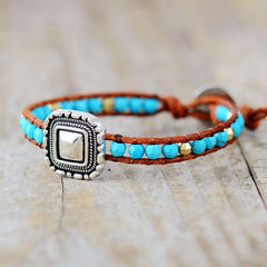 Boho Bracelet, Leather Wrap Bracelet, Weave Bracelet , Blue Silver