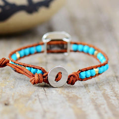 Boho Bracelet, Leather Wrap Bracelet, Weave Bracelet , Blue Silver