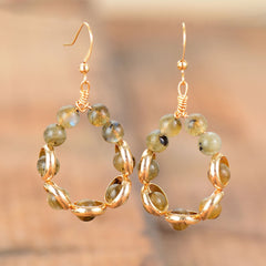 Boho Earrings, Dangle Earrings, Gold Loop Labradorite