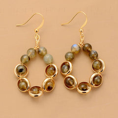 Boho Earrings, Dangle Earrings, Gold Loop Labradorite