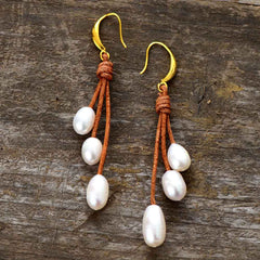 Boho Earrings, Dangle Earrings, Rope White Peal