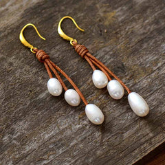 Boho Earrings, Dangle Earrings, Rope White Peal