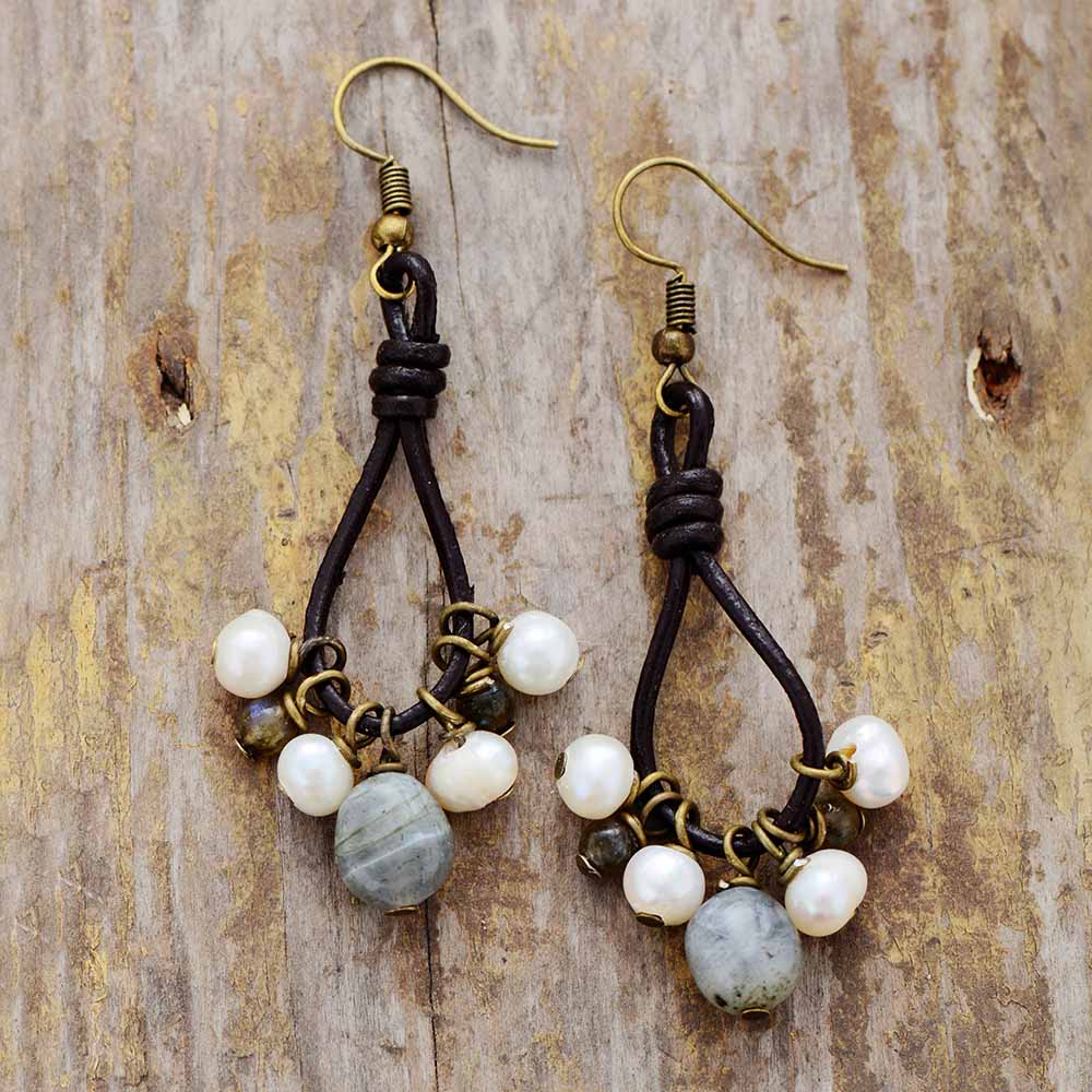 Boho Earrings, Dangle Earrings, Black Bohemian Peal