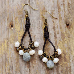 Boho Earrings, Dangle Earrings, Black Bohemian Peal