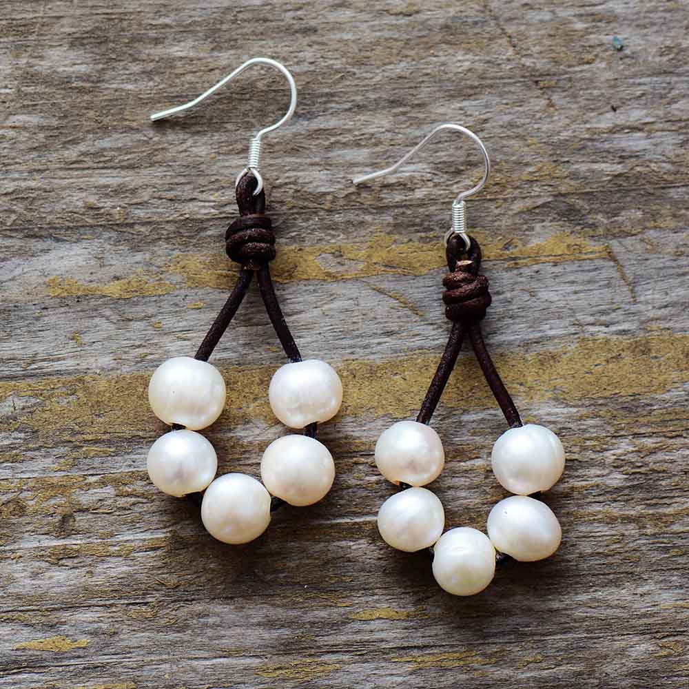 Boho Earrings, Dangle Earrings, White Bohemian Peal