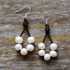 Boho Earrings, Dangle Earrings, White Bohemian Peal