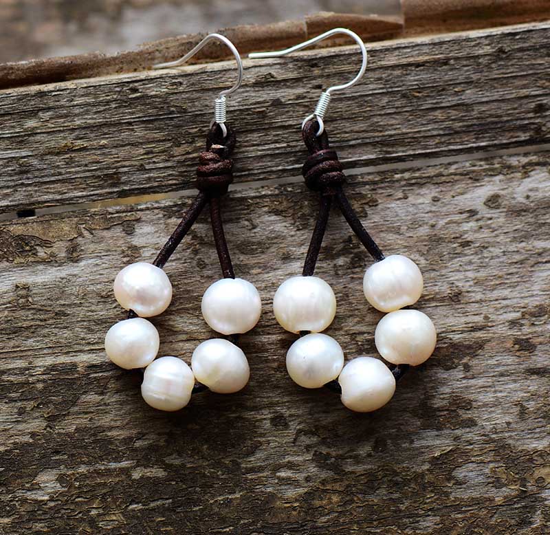 Boho Earrings, Dangle Earrings, White Bohemian Peal