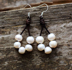 Boho Earrings, Dangle Earrings, White Bohemian Peal