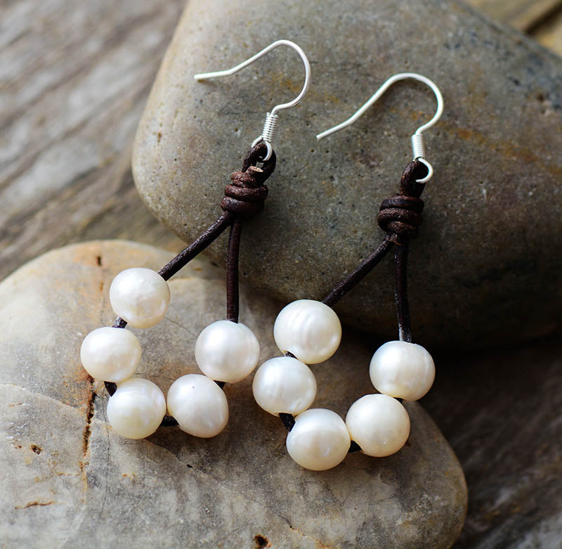 Boho Earrings, Dangle Earrings, White Bohemian Peal
