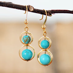 Boho Earrings, Dangle Earrings, Double Blue Turquoise
