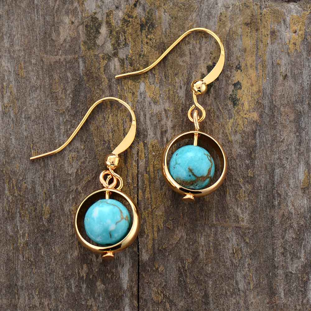 Boho Earrings, Dangle Earrings, Moon Blue Turquoise, Jasper, Lava