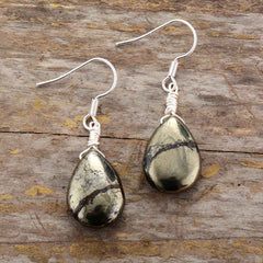Boho Earrings, Dangle Earrings, Black Pyrite