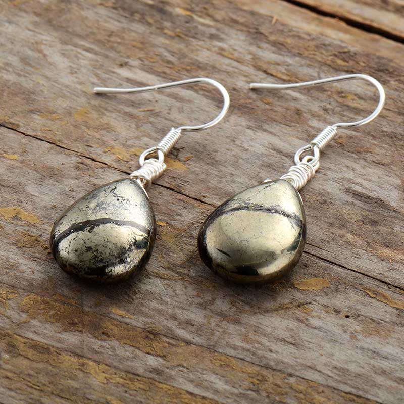 Boho Earrings, Dangle Earrings, Black Pyrite