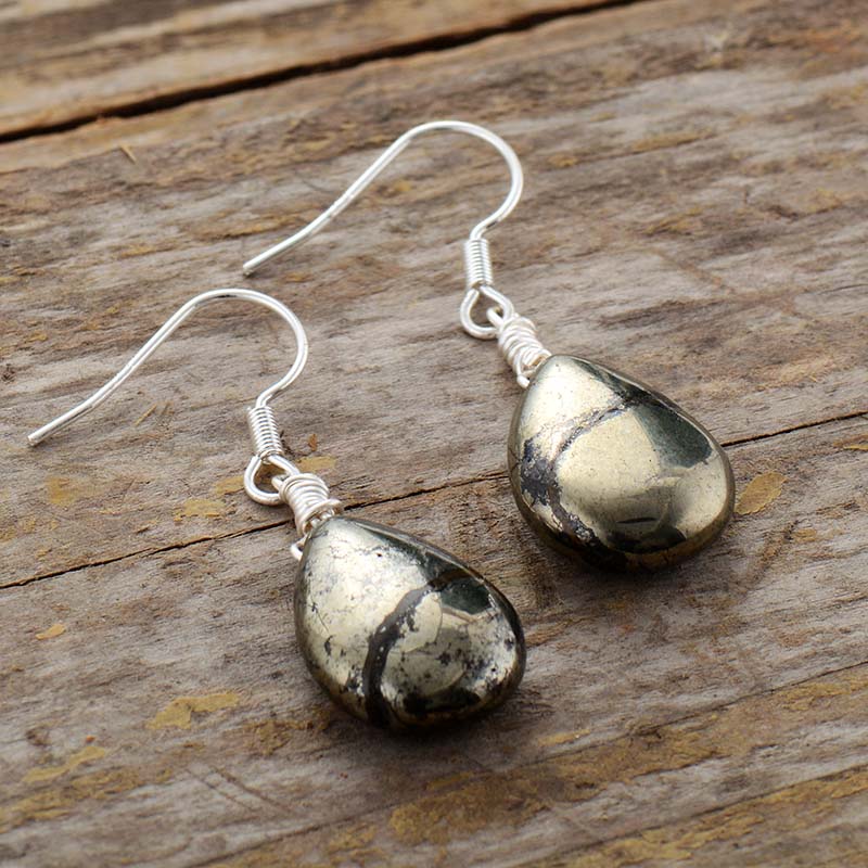 Boho Earrings, Dangle Earrings, Black Pyrite
