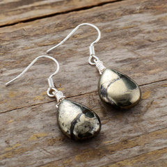 Boho Earrings, Dangle Earrings, Black Pyrite
