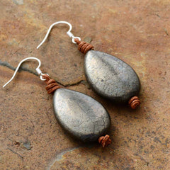 Boho Earrings, Dangle Earrings, Black Pyrite Rope