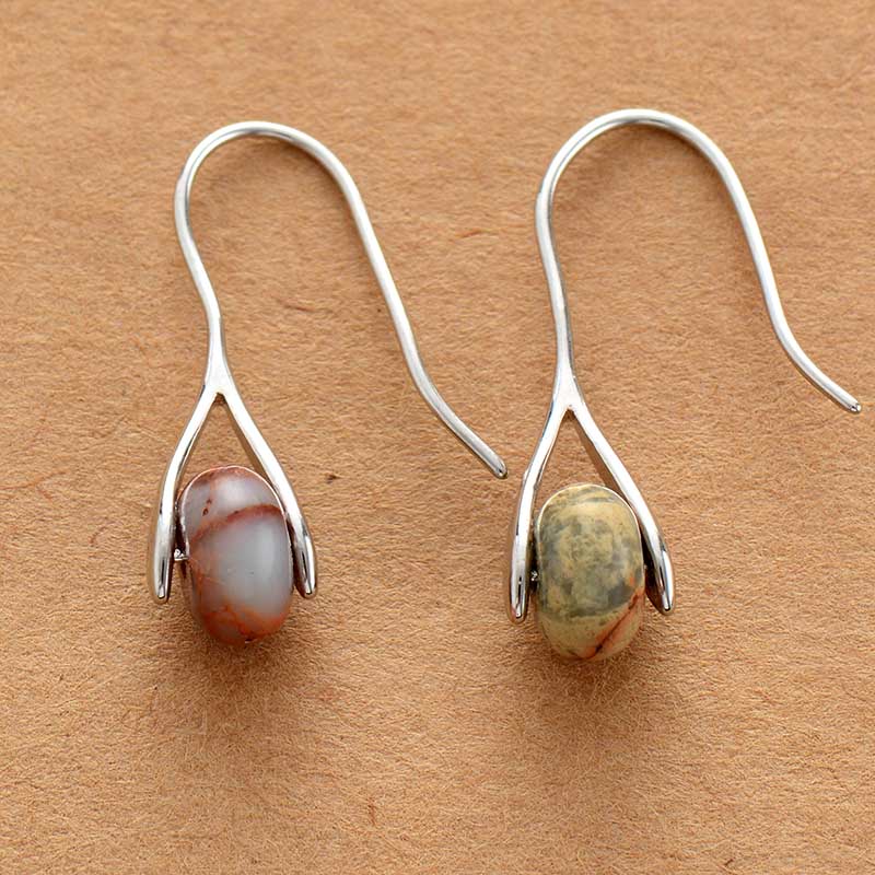 Boho Earrings, Dangle Earrings, Pink Opal and Jaspers