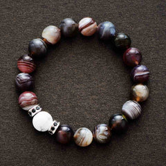 Boho Bracelet, Stretchy Bracelet, Black Botswana Onyx, Howlite