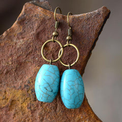 Boho Earrings, Dangle Earrings, Loop White Brown Jasper