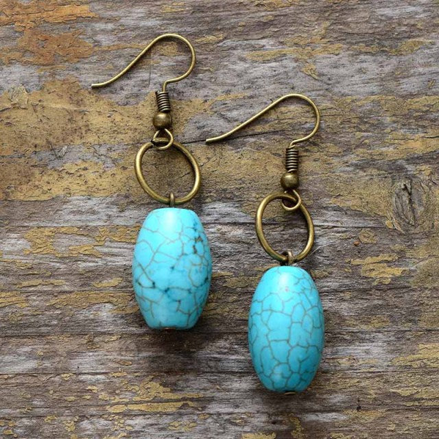 Boho Earrings, Dangle Earrings, Loop White Brown Jasper