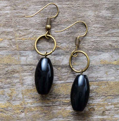 Boho Earrings, Dangle Earrings, Loop White Brown Jasper