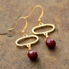 Boho Earrings, Dangle Earrings, Ellipse Red Jaspers