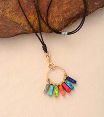 Boho Necklace, Red 7 Color Chakra Pendantn
